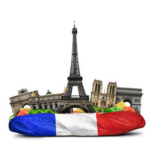 Paris Landmarks, French Baguette Sandwich, Funny Collage