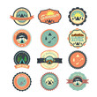 Set of vintage outdoor camp badges and logo emblems. Illustratio