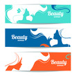 Banners with stylish beautiful woman silhouette. Template design