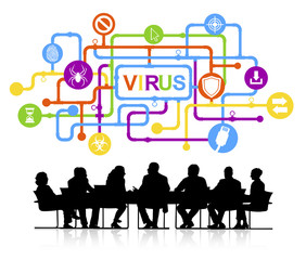 Sticker - Vector of Business People and Computer Virus