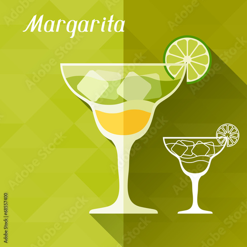 Naklejka - mata magnetyczna na lodówkę Illustration with glass of margarita in flat design style.