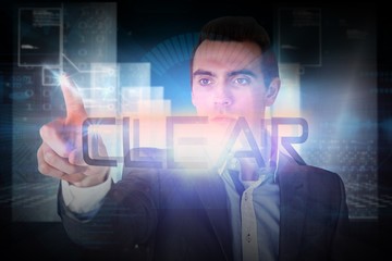 Poster - Businessman pointing to the word clear