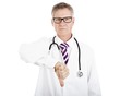 Serious Male Doctor Giving Thumbs Down Sign