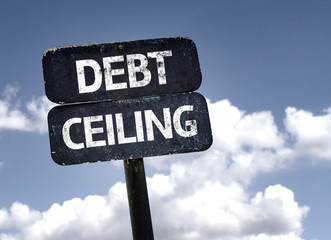 Debt Ceiling sign with clouds and sky background