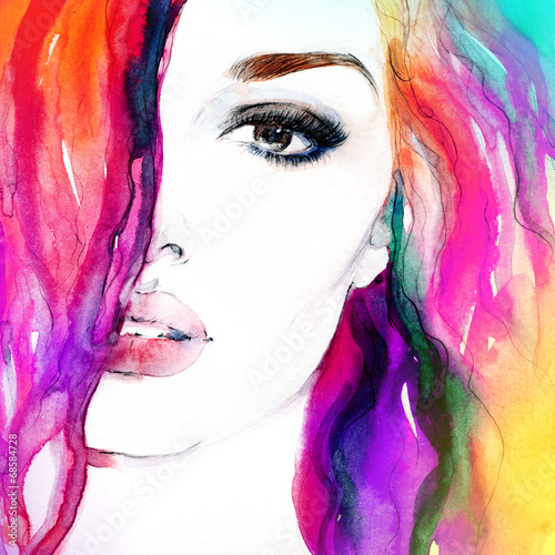 Obraz na płótnie canvas trzyczęściowy "tryptyk" Kobieta portret.abstract akwarela.fashion tło