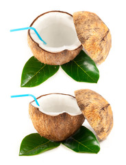 Poster - Coconut with straw isolated on white