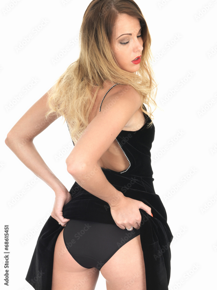 ladies lifting their dresses Attractive Young Woman Dress Stock Photo micro:1350c04232ab5b9a4cc2690fe63c7f70