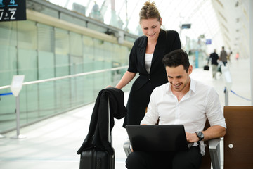 business people station working computer public wifi area