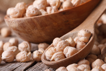 Poster - pile of dried chickpeas in a wooden spoon close-up