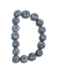 Alphabet letter D arranged from highbush blueberry isolated