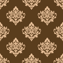 Beige Colored  On Brown Floral Arabesque Seamless Pattern