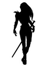 Silhouette Knight Woman With Sword In Fantasy Armor