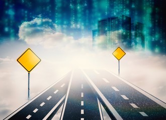 Aufkleber - Composite image of road over clouds with road signs on it