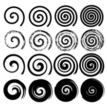 Set Of Spiral Motion Elements, Black Isolated Vector Objects