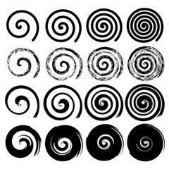 set of spiral motion elements, black isolated vector objects