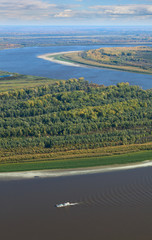 Wall Mural - Great river in autumn, top view