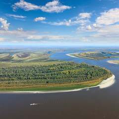 Wall Mural - Great river in autumn, top view