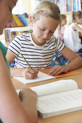 Wall Mural - Elementary School Pupil Working At Desk In Classroom