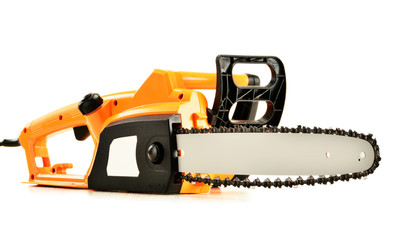 Electric chainsaw isolated on white