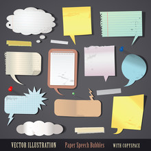 Set Of Textured Paper Speech Bubbles
