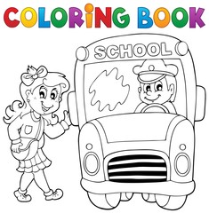 Wall Mural - Coloring book school bus theme 3