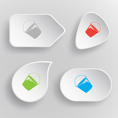 Sticker - Bucket. White flat vector buttons on gray background.