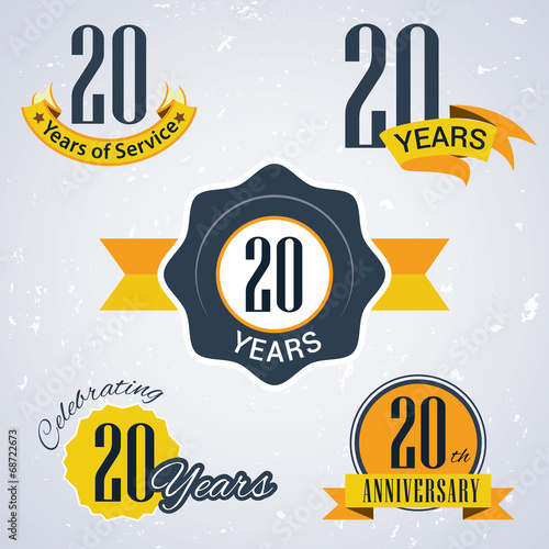 Poster Retro vector stamp celebrating, 20 years of service,Anniversary