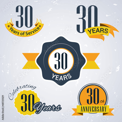 Fotografia Retro vector stamp celebrating, 30 years of service,Anniversary
