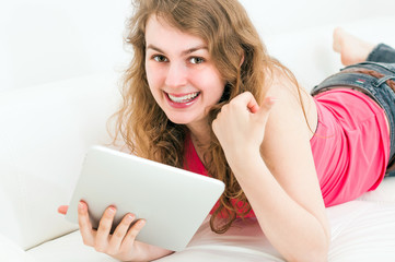 Smiling woman on the couch