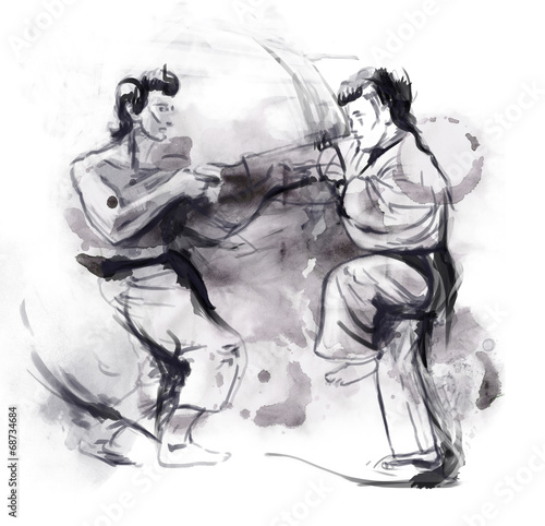 Dekoracja na wymiar  karate-recznie-rysowane-kaligraficzna-ilustracja