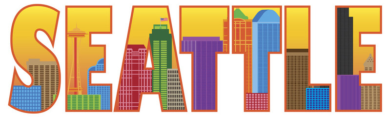 Seattle City Skyline Text Outline Color Vector Illustration