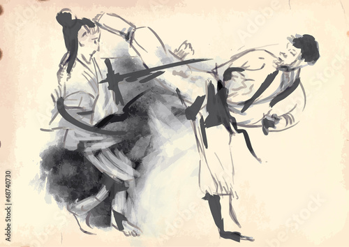Plakat na papierze fotorealistycznym Karate - ręcznie rysowane (kaligraficzne) sztuka wektor