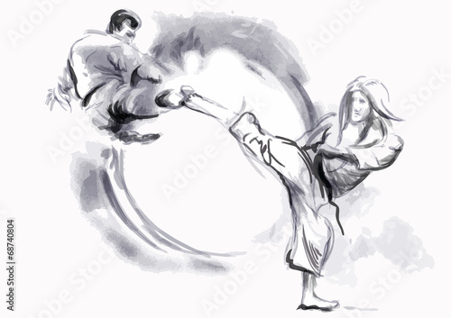 Dekoracja na wymiar  karate-recznie-rysowane-kaligraficzne-wektor