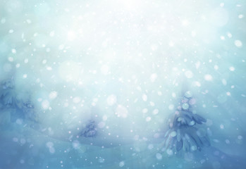Wall Mural - winter scene snowfall background.