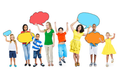 Wall Mural - Multi-Ethnic People Holding Speech Bubbles