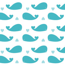 Seamless Wallpaper Blue Whales. Vector Illustration