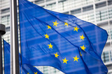 Fototapeta  - EU flag in front of Berlaymont building facade
