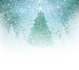 Wall Mural - christmas tree on snow background.
