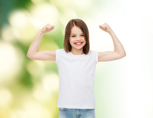 Sticker - smiling little girl in white blank t-shirt