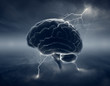 Brain in stormy clouds - conceptual brainstorm