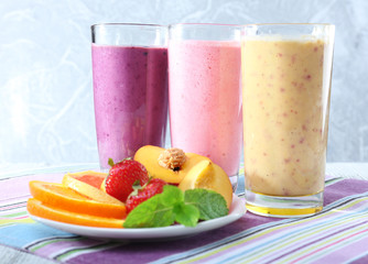 Wall Mural - Delicious smoothie on table, close-up