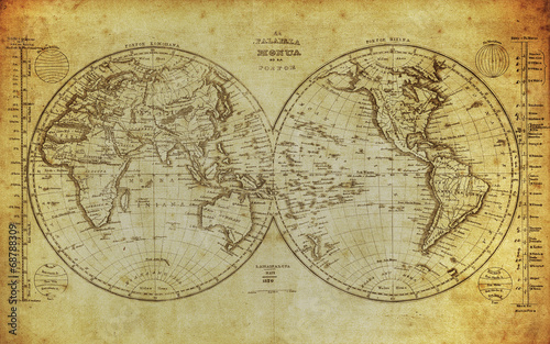Board z aluminiowym obramowaniem Vintage mapa świata 1839..