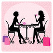 Silhouette of two beautiful girls talking in a cafe