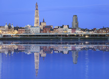Antwerpen Skyline Reflecting In River