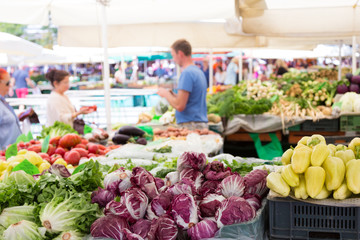 Vegetable market stall.