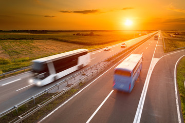 Wall Mural - Two buses on highway in motion blur