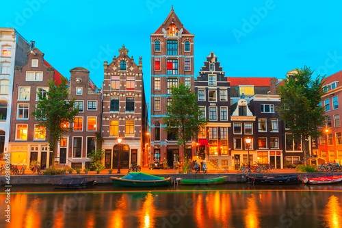 Fotoboard na płycie Nocny widok na miasto z amsterdamskiego kanału herengracht