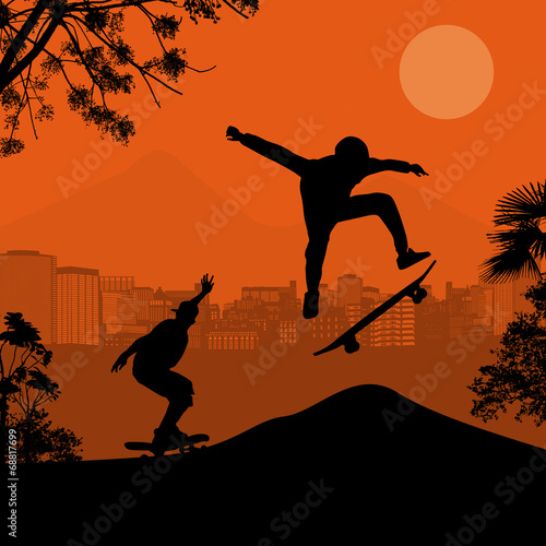 Fotoboard na płycie Skater sylwetki na zachód słońca