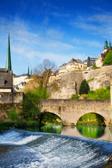 Wall Mural - Luxembourg on Alzette river with course in summer