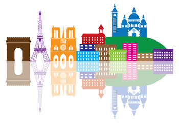 Paris City Skyline Silhouette Color Vector Illustration